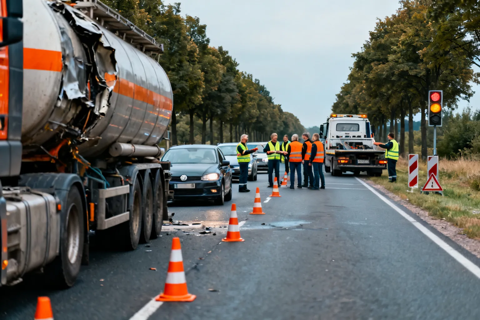 Utrudnienia na DK8 w Dębowinie — ruch wahadłowy po zderzeniu cysterny